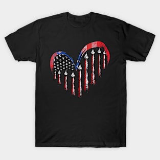 Fighter Jet Airplane American Flag Heart 4Th Of July T-Shirt